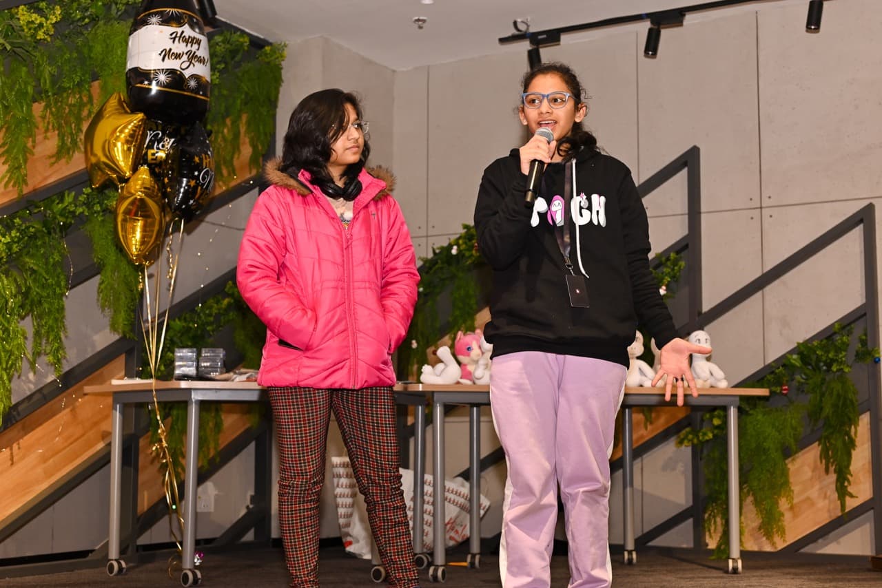 Hackers pitching their projects at Epoch, a New Years' hackathon in the Delhi NCR.